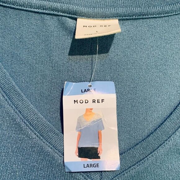 Mod Ref Women’s Contemporary V-Neck Puff Short Sleeve Blue Blouse Size Large - Picture 3 of 5